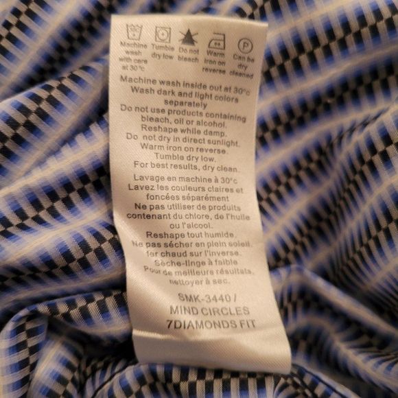 7 Diamonds Designer Long Sleeve Button Down Men's Shirt, purple and blues Size L - Picture 8 of 10